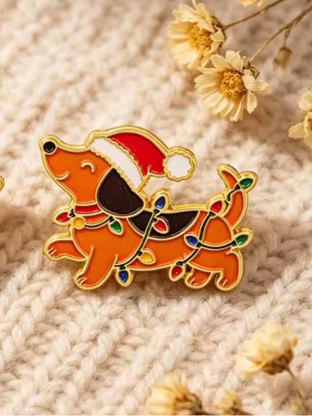 Brown Dachshund Puppy Metal & Enamel Pin w/Butterfly Clasp